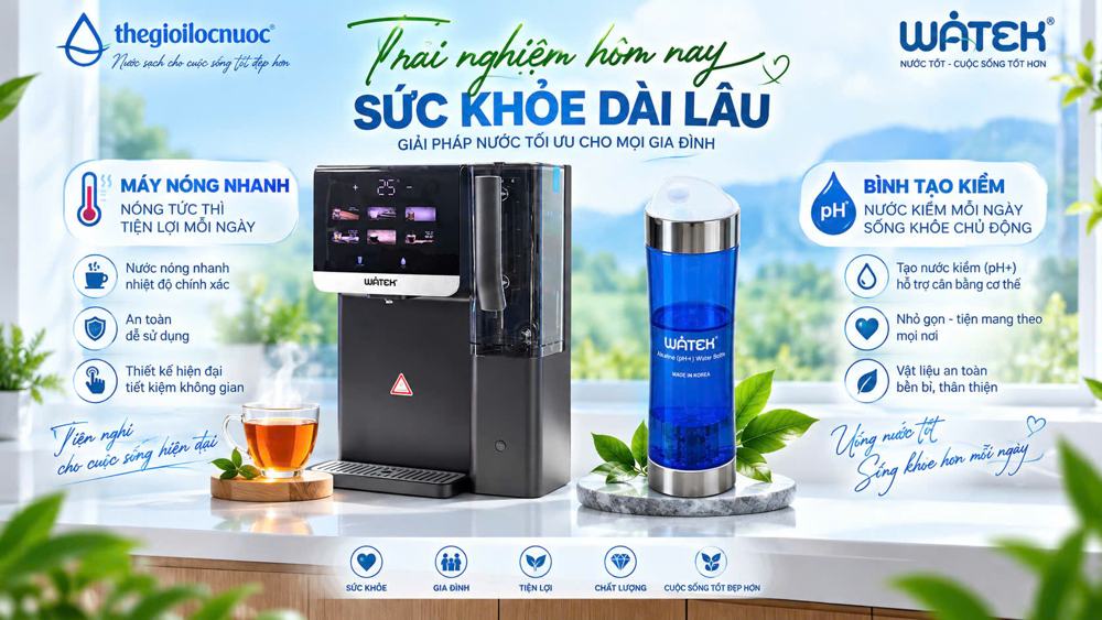 Máy lọc nước nóng nhanh và bình tạo kiềm